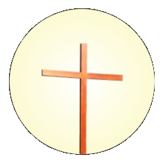 A simple wooden Christian cross centered on a light circular background.