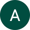 A dark green circle with a white letter "A" in the center on a green background.